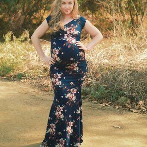Pinkblush Navy Floral Wrap Maternity Photoshoot Gown